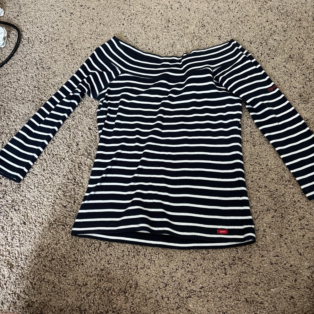Esprit Navy and White Striped Long-Sleeve Top